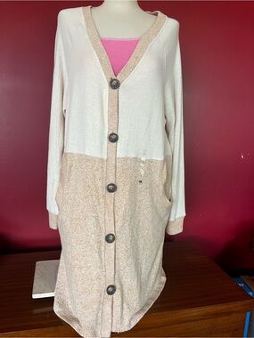 New BKE Two-Tone Cream and Beige Button-Up Cardigan